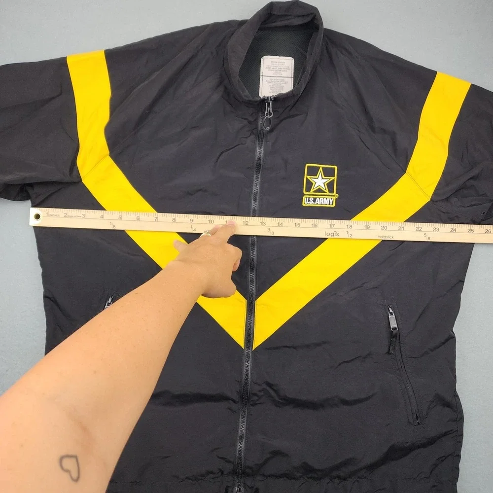 US Army Jacket Mens Medium Black APFU Physical Fitness Zip Nylon PT Uniform - Picture 4 of 8